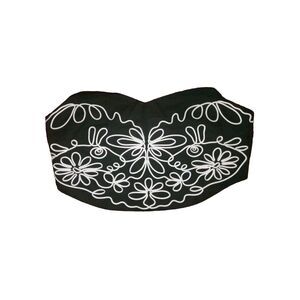 Floral Embroidered Corset Top Black White Sleeveless‎ Party Clubwear